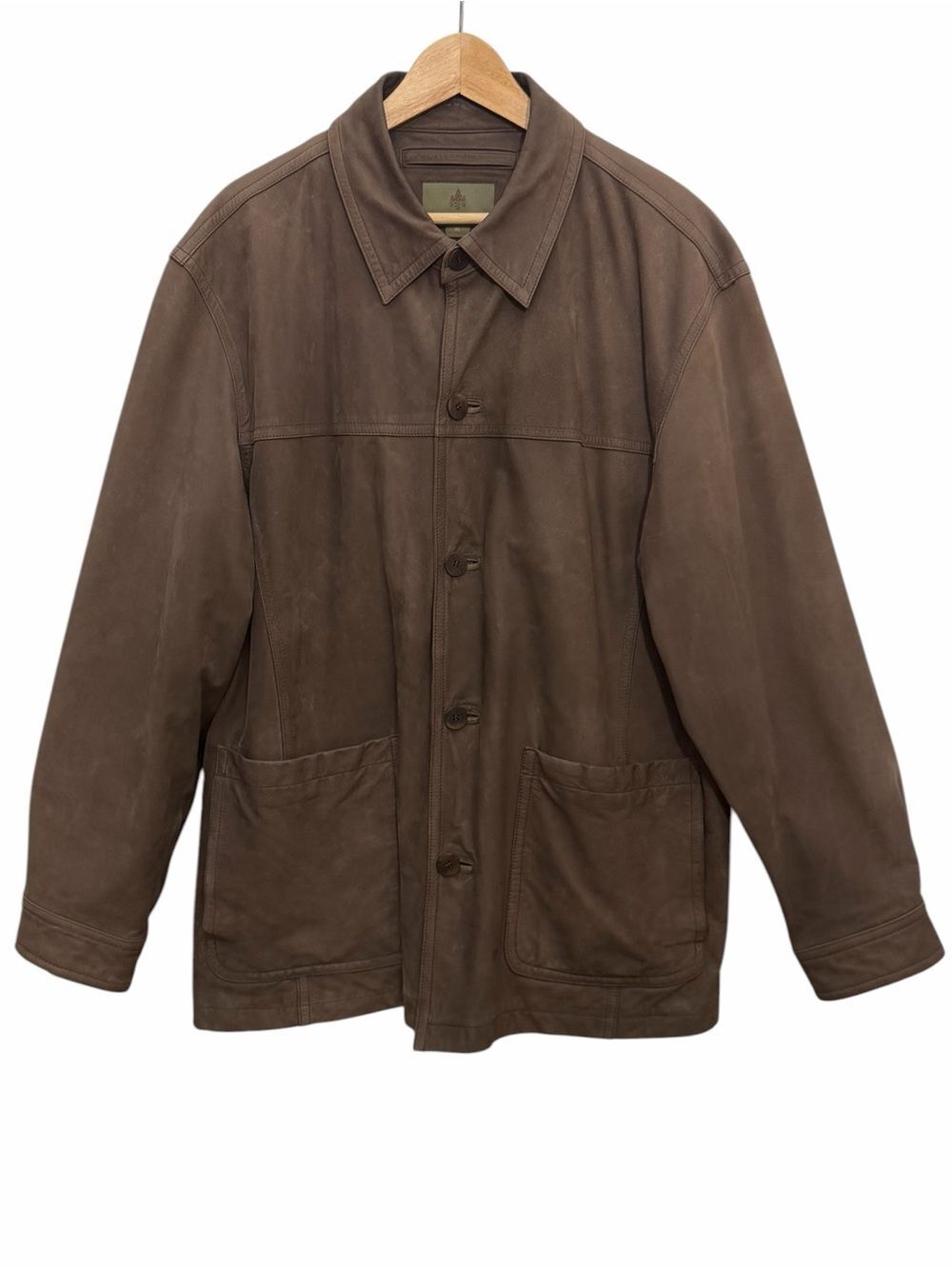 RAINFOREST Brown Suede Leather Jacket Men Sz XL Button Long Slv Pockets Outdoor
